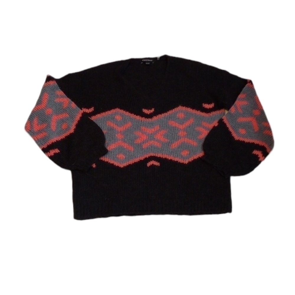 Repeat Womens Sweater Sz XXS Alpaca Wool Black Pink Oversized Warm Winter Fall